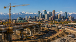 Colorado infrastructure compliance checklist concept with a project manager and superintendent reviewing payroll and public works plans.